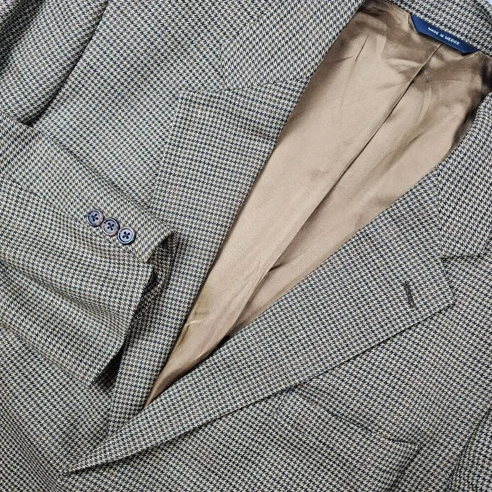 Brooks Brothers Blazer Sport Mens 46R Tan Houndstooth Wool Cashmere Coat Jacket